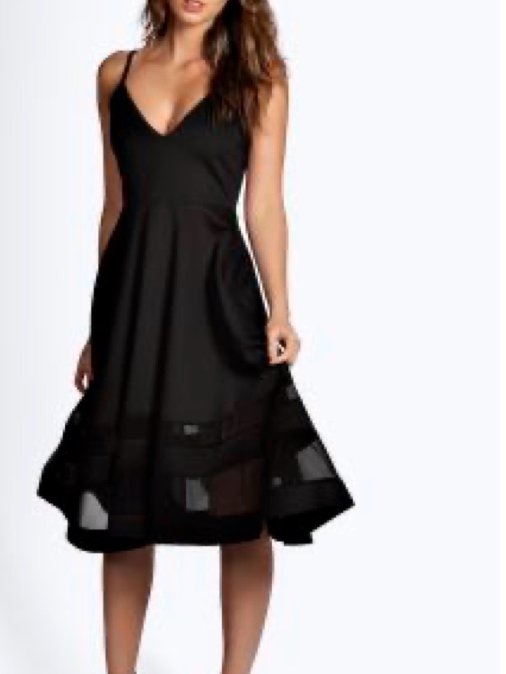 Boohoo Black Mesh-Hem A-Line Dress